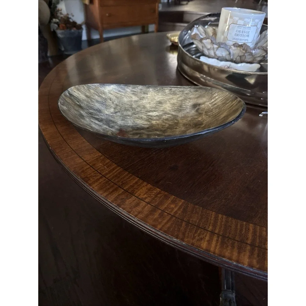 Large 12-inch Natural Bovine Horn Bowl Organic Lodge Decor Hand Crafted